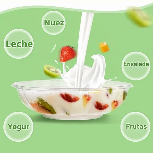 Vista 8 de Paquete de 50 cuencos de ensalada de plástico con tapas, recipiente desechable de 18 onzas para ensalada para el almuerzo, cuencos transparentes