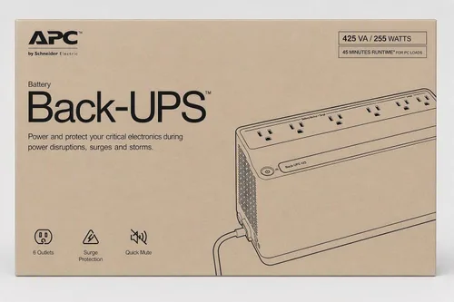 Vista 8 de APC Protector contra sobretensiones de respaldo de batería de UPS, fuente de alimentación de batería de respaldo de 425VA, BE425M, color negro