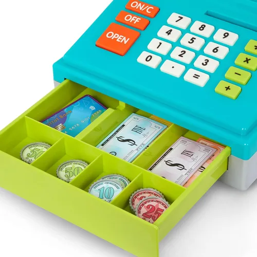 Vista 7 de Battat Caja registradora de juguete para niños, niños pequeños - 48 piezas con dinero de juguete, tarjeta de crédito - Juego de simulación - Más