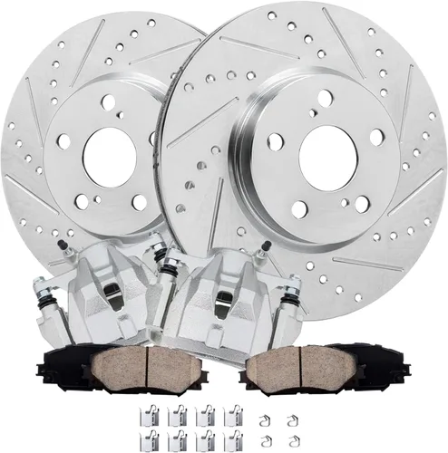 Vista 37 de Detroit Axle - Kit de freno delantero para Hyundai Nexo 2019-2024, rotores de freno perforados y ranurados, pastillas de freno de cerámica