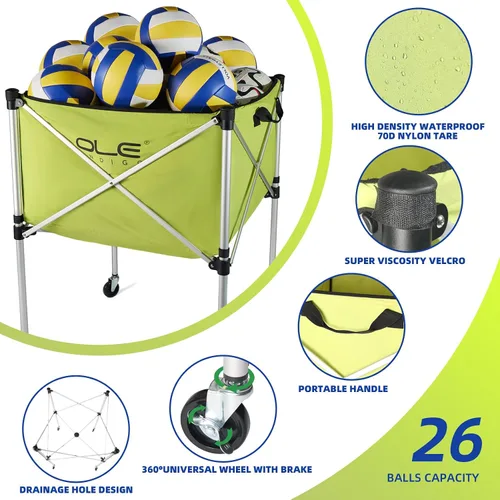 Vista 2 de Carrito de pelotas, carrito de pelota de voleibol con ruedas, carrito de bolas portátil de 26 bolas, almacenamiento de bolas, carrito