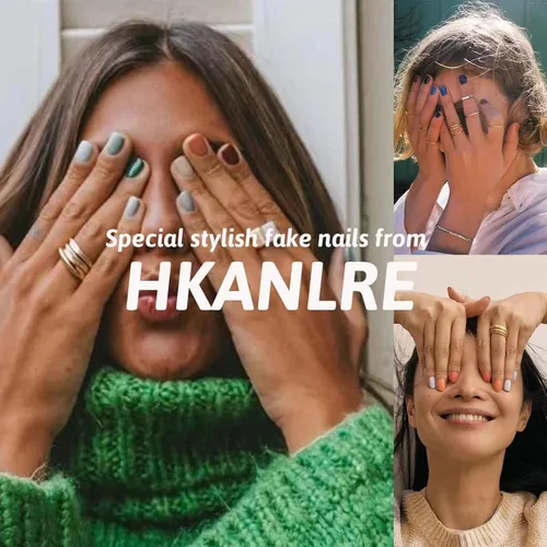 Vista 7 de Hkanlre Uñas postizas cortas de color rosa a presión, cuadradas, brillantes, cobertura completa, francesas, para mujeres y niñas, 24