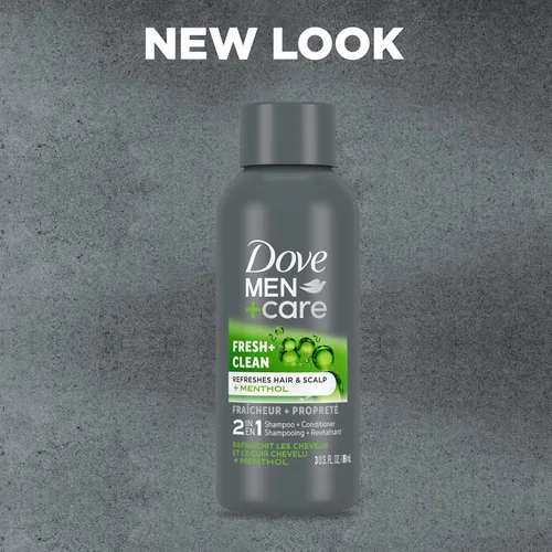 Vista 3 de DOVE MEN + CARE Champú y acondicionador fortificante 2 en 1 fresco y limpio con cafeína para cabello normal a graso ayuda a fortalecer