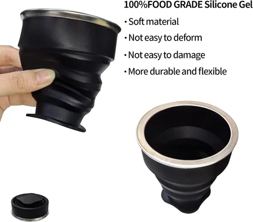 Vista 4 de Collapsible Cup - Silicone Foldable Cup-Expandable Folding Drinking Cup -Reusable Portable Mugs Cup For Travel, Camping, Hiking, Survival, Car
