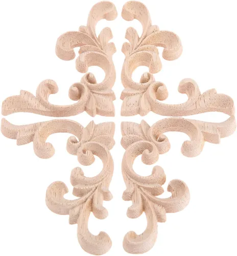 Vista 7 de 4pcs madera tallada apliques onlays esquina flor tallado calcomanías