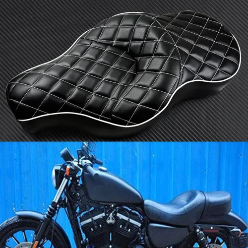 Vista 3 de Motocicletas Two Up Rider asiento de pasajero delantero y trasero Cafe Racer asientos para Harley Sportster XL 883 1200 2004-2023