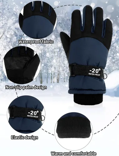 Vista 5 de SATINIOR 2 pares de guantes de nieve de invierno impermeables para niños y niñas, guantes de esquí para niños y niñas al aire libre cálido