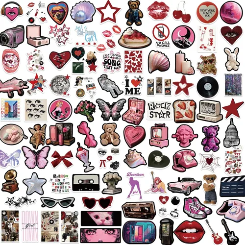 Vista 2 de 100 piezas de calcomanías estéticas Calcomanía retro de chicas del centro de la ciudad Y2K Lindas calcomanías cibernéticas de moda de los 2000