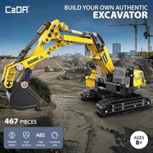 Vista 2 de CADA Bricks Kit de construcción de excavadora – Juguete de construcción de 467 piezas, brazo funcional, cubo de trabajo, rotación de 360°