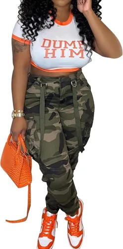 Vista 2 de Famnbro Camo Cargo Pants for Women, Army Fatigue Camouflage Slim Fit Jogger Sweatpants