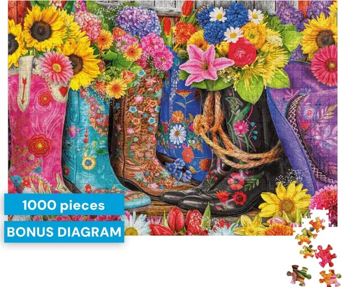 Vista 7 de Buffalo Games Lars Stewart Cowgirl Colors - Rompecabezas de 1000 piezas, 26.75 x 19.75 pulgadas, arte occidental vibrante, póster de referencia