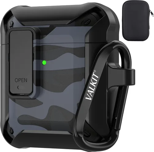 Vista 16 de Valkit Funda para Airpods para hombres con cerradura, funda de cuerpo completo con llavero para AirPods de Apple a prueba de golpes, funda