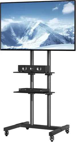 Vista 10 de VEVOR - Soporte de TV con ruedas, carrito de TV móvil para pantallas de 17 a 55 pulgadas, de retrato a paisaje, soporte de TV portátil con ruedas