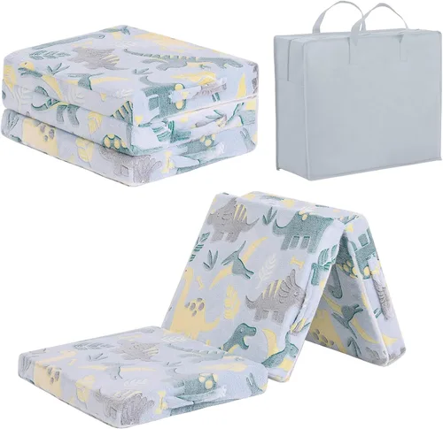 Vista 10 de Tiita Colchón de suelo plegable para niños - Tapete para siesta que brilla en la oscuridad con bolsa de almacenamiento, almohadilla de suelo