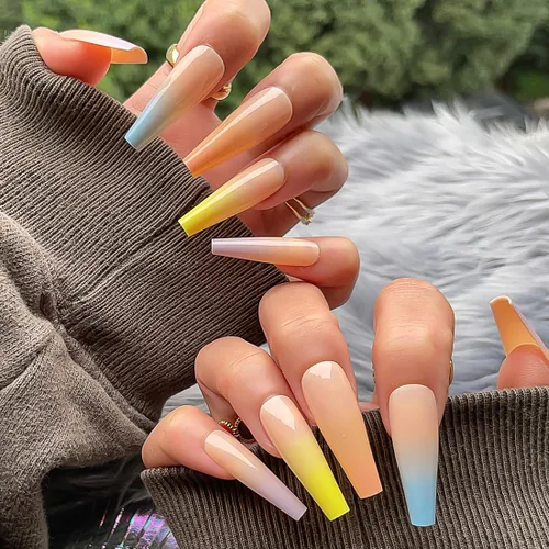 Vista 7 de Uñas postizas extralargas acrílicas cuadradas con diseños de diamantes de imitación, ondas moradas, uñas postizas de ballet con pegamento