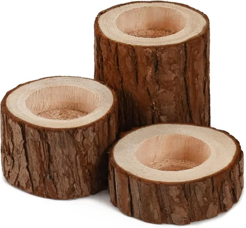 Vista 10 de Portavelas de madera para velas de té, soporte votivo rústico de madera natural para bodas, fiestas, cumpleaños, vacaciones, juego de 2