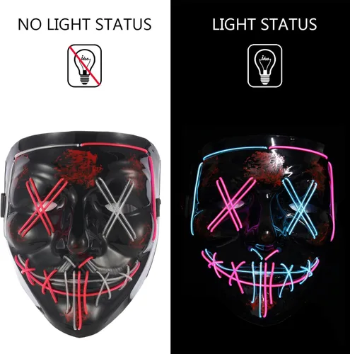 Vista 3 de Máscara LED de Purga de Halloween 2022, máscara con luz LED para hombres, máscara de disfraz brillante para mujeres, para adultos, niños, fiesta