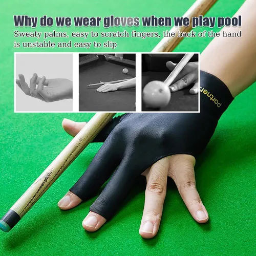 Vista 2 de Guante de taco de billar con 3 dedos para mano izquierda, 3 unidades, para hombre y mujer, para tiradores, carom, piscina, snooker, deporte, rojo