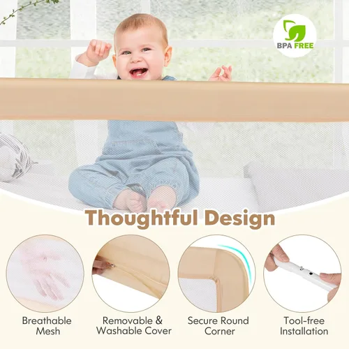 Vista 3 de BABY JOY Rieles de cama para niños pequeños, 59 pulgadas, extra largo, protector de cama abatible con correa de seguridad, barandilla plegable