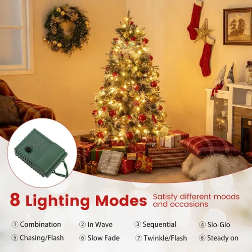 Vista 6 de DORTALA Árbol de Navidad preiluminado de 5 pies, árbol de Navidad artificial con bisagras con 190 luces LED blancas cálidas, 602 puntas de rama, 26