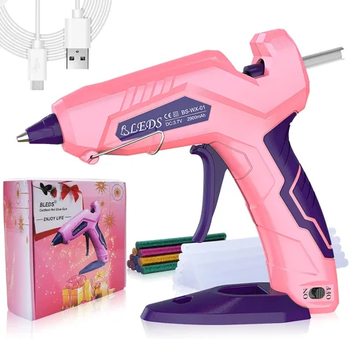 Vista 10 de BLEDS Pistola de pegamento caliente inalámbrica, kit de mini pistola de pegamento de precalentamiento rápido con 30 barras de pegamento y estuche
