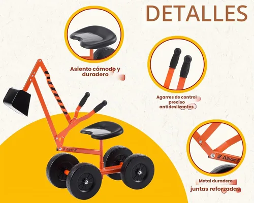 Vista 6 de Albott Excavadora de arena manejable con grúa de juguete que funciona con ruedas de 8 pulgadas y asiento giratorio de 360° (naranja) Kids