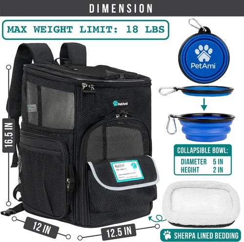 Vista 2 de PetAmi Mochila transportadora para perros, mochilas para gatos aprobadas por aerolíneas para transportar gatos pequeños y grandes, mochila