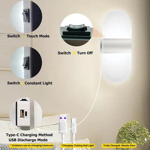 Vista 3 de Modernos apliques de pared, 2 lámparas de pared LED acrílicas para sala de estar, dormitorio, pasillo, funciona con pilas USB recargable, luz
