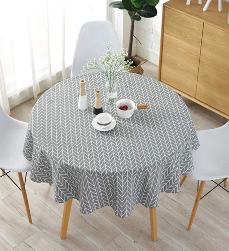 Vista 6 de meioro - Mantel rectangular de estilo granja color gris, de lino de algodón, con diseño de sarga nórdica, sin arrugas, con rayas en forma de flecha