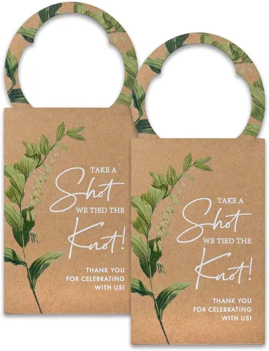 Vista 6 de Summer-Ray - 50 etiquetas de boda con texto en inglés «Take a Shot We Tied The Knot» (crema)