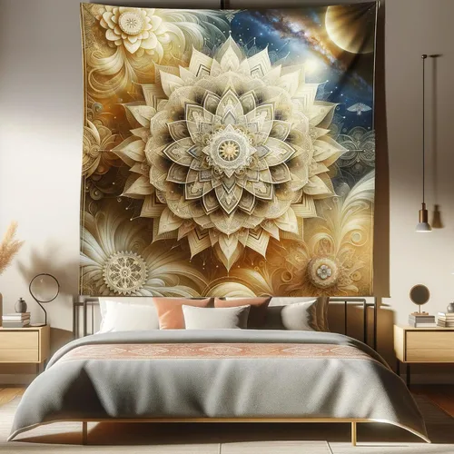 Vista 153 de Ambesonne Tapiz bohemio, diseño floral de bruja, luna y mariposa con adornos de mandala, decoración de tela para colgar en la pared para dormitorio