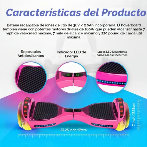Vista 2 de Hoverboard de 16.5 cm para niños de 6 a 12 años, Hoverboard Bluetooth con ruedas estilo luz de túnel y almohadillas antideslizantes, certificado