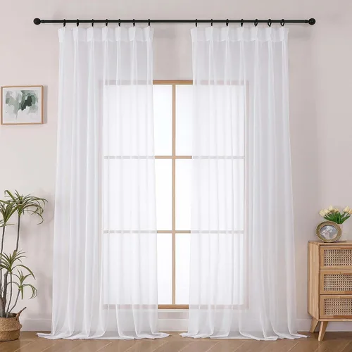 Vista 31 de OWENIE - Cortinas semitraslúcidas con plisado de pellizco blanco de 96 pulgadas de largo para dormitorio y sala de estar, cortinas modernas de aire