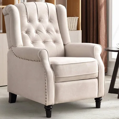 Vista 9 de CANMOV Silla Reclinable de Empuje hacia Atrás, Silla Decorativa, Sillón Reclinable de Mediados de Siglo con Respaldo Alto, Silla Reclinable de Tela