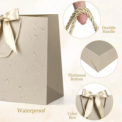 Vista 5 de JMANNI 12 bolsas de regalo de papel de boda con asa, bolsas medianas de regalo de agradecimiento de 13 pulgadas con lazo de cinta, regalos