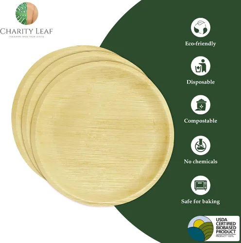 Vista 2 de Charity Leaf Platos redondos desechables de hoja de palma de 12 pulgadas (25 piezas) platos para servir como bambú, tablas desechables, vajilla