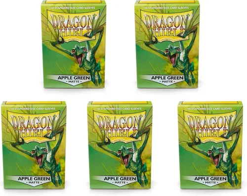 Vista 2 de Paquete de 5 fundas para tarjetas Dragon Shield de tamaño estándar verde manzana mate, paquete de 100