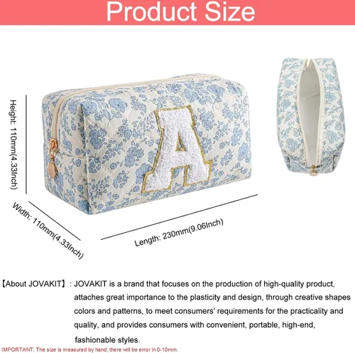 Vista 5 de Bolsa de maquillaje alfabética JOVAKIT, bolsa de cosméticos para mujeres, regalos de Navidad para niñas de 6 a 18 años, neceser de viaje con flores