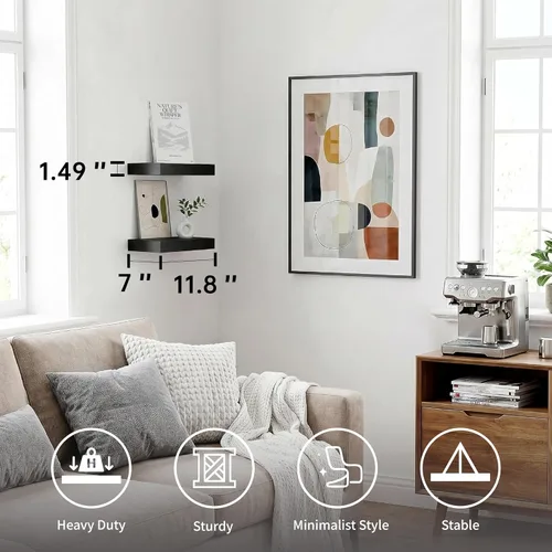 Vista 5 de Estantes flotantes negros pequeños para pared, 12 pulgadas, juego