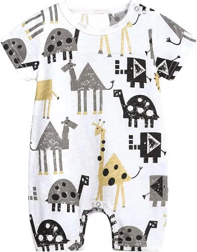 Vista 4 de Simplee kids Conjunto de ropa de manga corta con estampado de dibujos animados para bebé