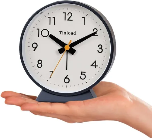 Vista 2 de Tinload Reloj despertador analógico retro antiguo de 4.5 pulgadas, funciona con pilas, pequeño reloj silencioso de mesita de noche, iluminado bajo