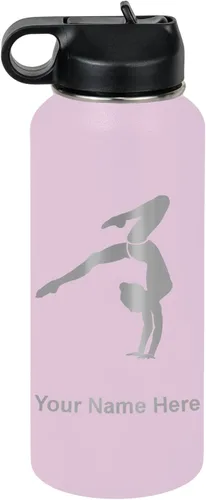 Vista 24 de LaserGram Botella de agua personalizada, soporte de mano de gimnasta, acero inoxidable de doble pared aislada al vacío con popote superior, regalo