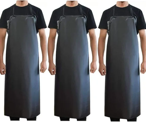 Vista 8 de Delantal de trabajo de vinilo de goma impermeable negro para hombre, modelo resistente de 43 x 29 pulgadas, ideal para mantenerse seco cuando se