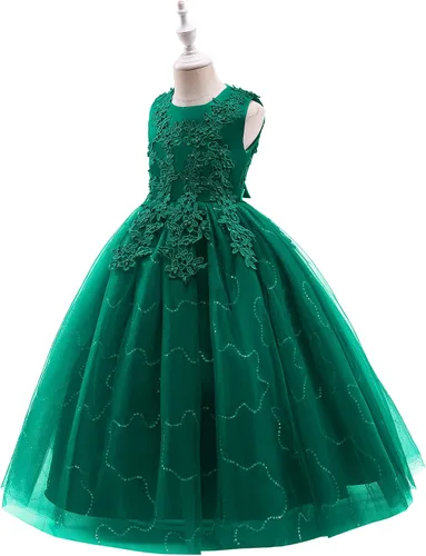 Vista 3 de Weileenice Vestido de dama de honor de encaje para niñas grandes, vestido de baile de boda, vestido de princesa para niños pequeños