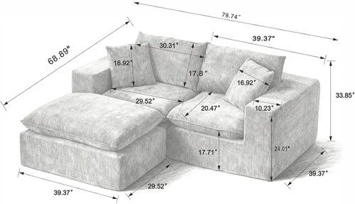 Vista 2 de Cloud - Sofá modular modular - Cómodo sofá de felpilla en forma de L para sala de estar (negro, en forma de L, 2 plazas + 1 otomana)