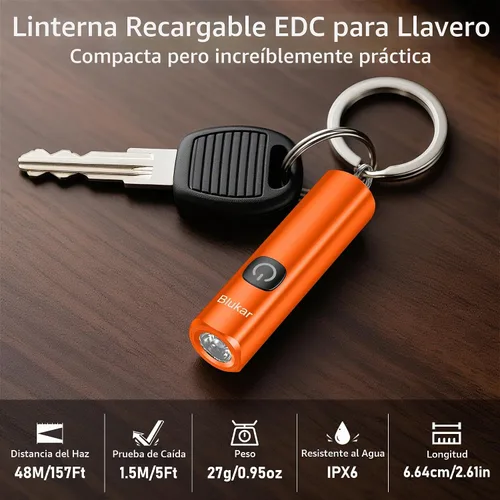 Vista 2 de Blukar EDC recargable llavero linterna, 360L mini luz de flash portátil