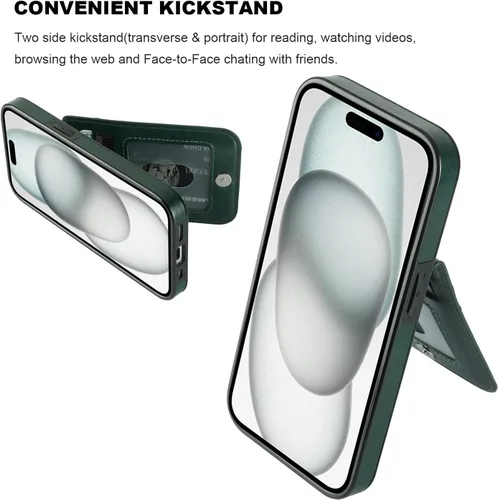 Vista 35 de KIHUWEY - Funda tipo cartera compatible con iPhone 15 con soporte para tarjetas de crédito, cierre magnético, soporte de cuero premium, cubierta