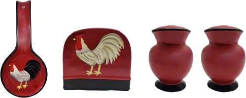 Vista 15 de Country Sunflower Painted Stove Top Set, salero y peper shaker, servilletero, cuchara resto 83025/28 by ACK Girasol país