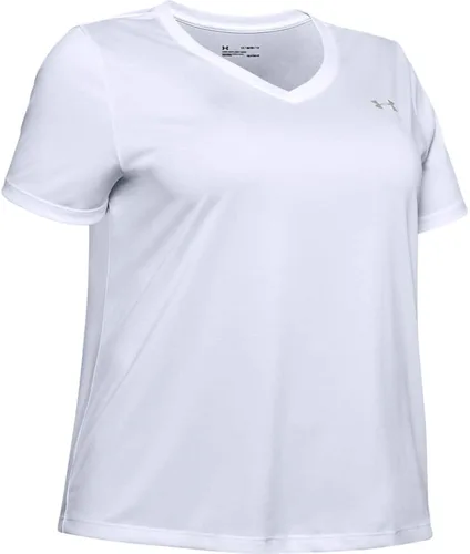Vista 4 de Under Armour - Camiseta UA Tech de manga corta y cuello en V para mujer, unicolor
