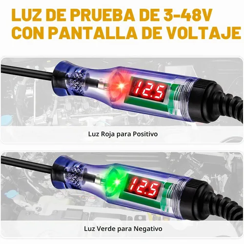 Vista 3 de Probador de Luz Automotriz de Circuito LED Digital de 3-48V, Probador de Luz Automática con Pantalla de Voltaje, Lápiz Probador Eléctrico